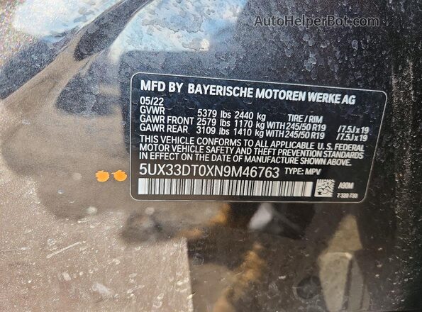 5UX33DT0XN9M46763 2022 BMW X4 Charcoal Շարժիչի բաժամունքի տեսք