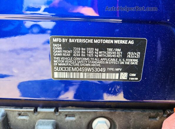 5UX33EM04S9W53049 2025 BMW X7 Blue Панорамний вид салону 360°