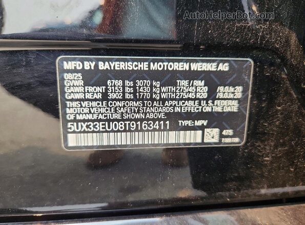 5UX33EU08T9163411 2026 BMW X5 Black VIN sticker view