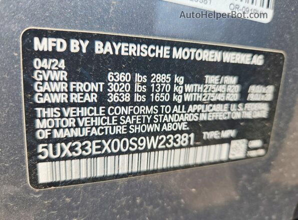 5UX33EX00S9W23381 2025 BMW X6 Silver Vista del compartimento del motor