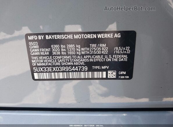 5UX33EX03R9S44739 2024 BMW X6 Gray Widok komory silnika