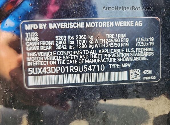 5UX43DP01R9U54710 2024 BMW X3 Black Вид підкапотного простору