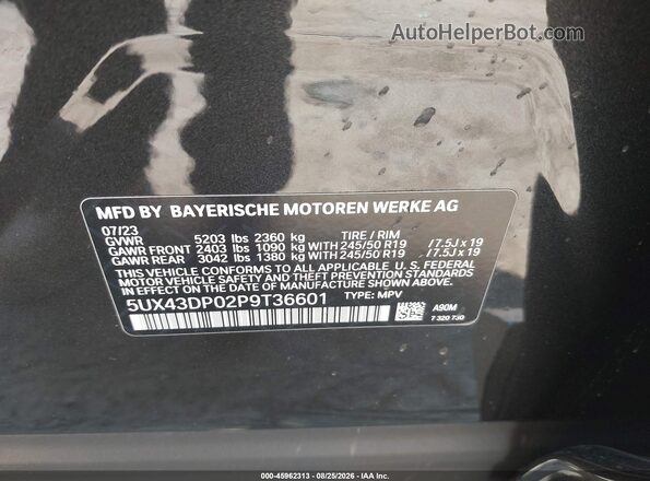5UX43DP02P9T36601 2023 BMW X3 Gray Vista del compartimento del motor
