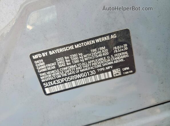 5UX43DP05R9W60130 2024 BMW X3 Серебряный Вид подкапотного пространства