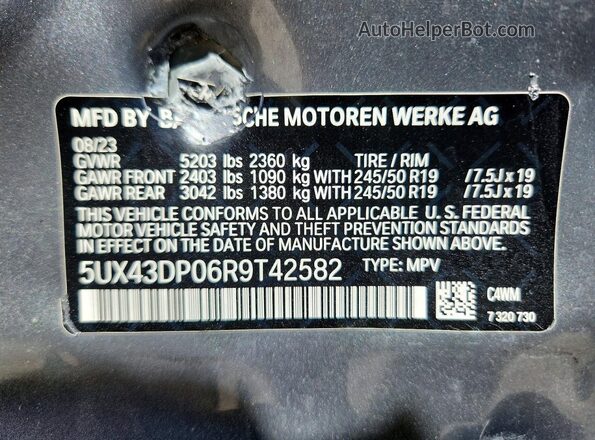 5UX43DP06R9T42582 2024 BMW X3 Gray VIN կոդի պիտակի տեսք