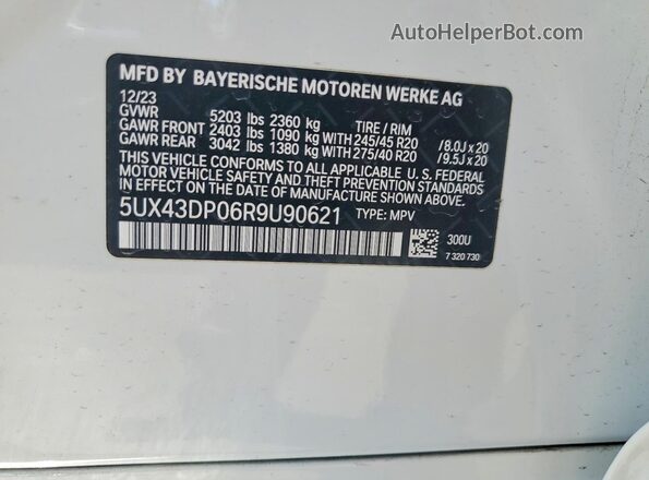 5UX43DP06R9U90621 2024 BMW X3 White Սալոնի 360 աստիճան տեսք