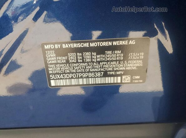 5UX43DP07P9P86387 2023 BMW X3 Blue Widok komory silnika