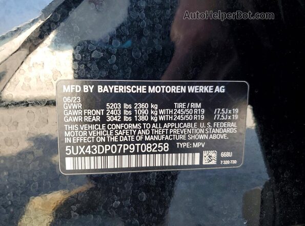 5UX43DP07P9T08258 2023 BMW X3 Черный Вид подкапотного пространства