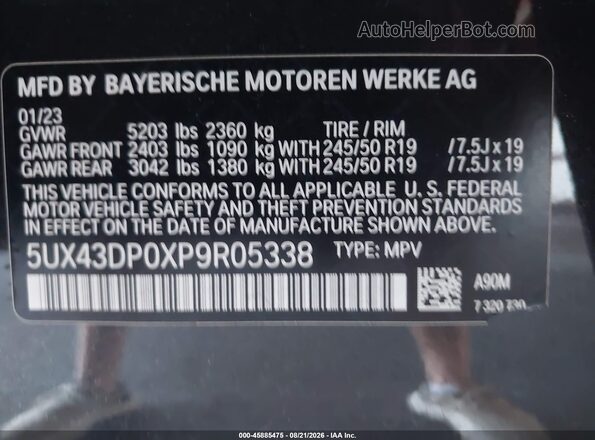 5UX43DP0XP9R05338 2023 BMW X3 Gray Вид підкапотного простору