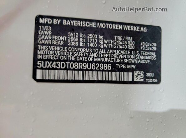 5UX43DT08R9U62986 2024 BMW X4 White Շարժիչի բաժամունքի տեսք
