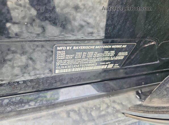 5UX43EU04T9208963 2026 BMW X5 Black VIN կոդի պիտակի տեսք