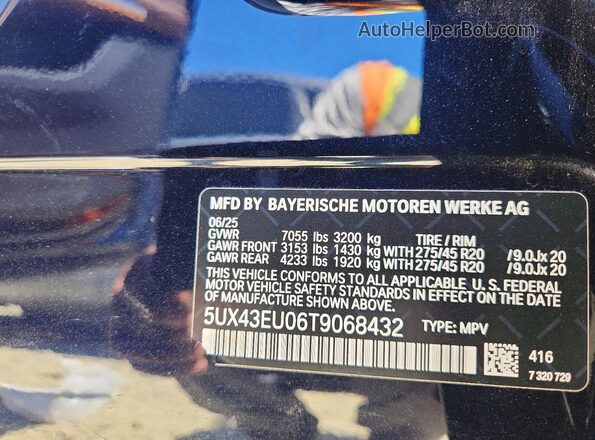 5UX43EU06T9068432 2026 BMW X5 Black Вид наклейки з VIN-кодом