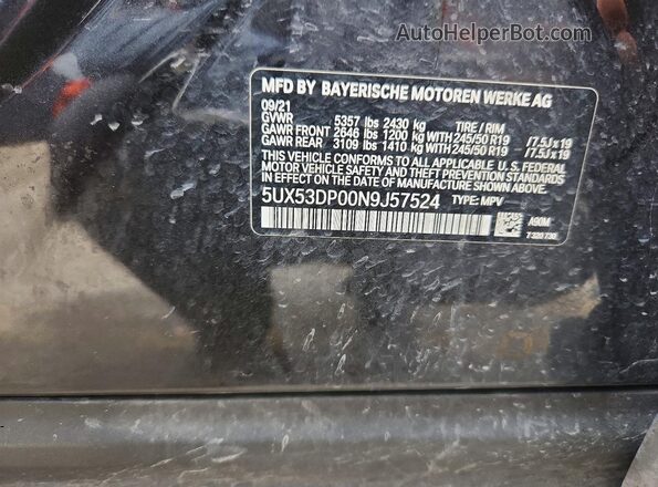 5UX53DP00N9J57524 2022 BMW X3 Black VIN կոդի պիտակի տեսք