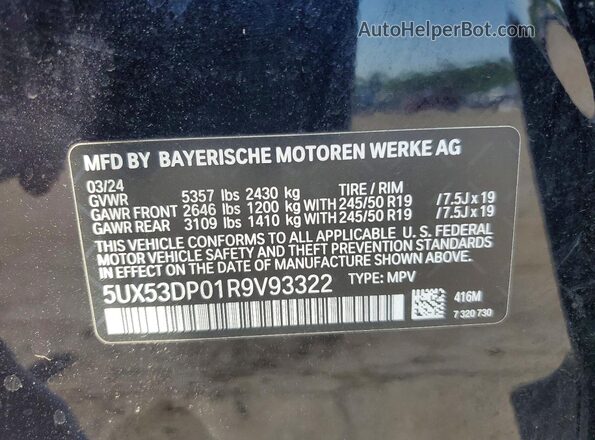 5UX53DP01R9V93322 2024 BMW X3 Black VIN կոդի պիտակի տեսք