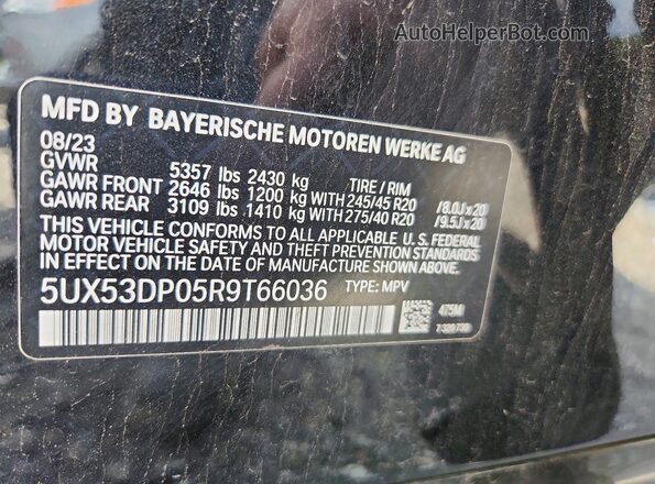 5UX53DP05R9T66036 2024 BMW X3 Black VIN sticker view
