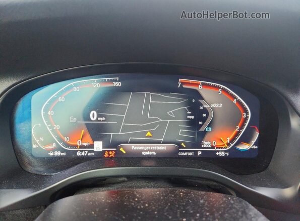 5UX53DP06N9M13648 2022 BMW X3 White Instrument cluster view