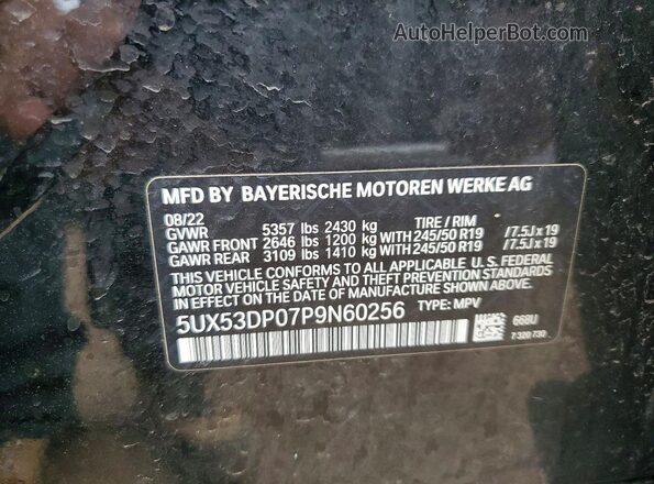 5UX53DP07P9N60256 2023 BMW X3 Black VIN კოდის სტიკერის ხედი