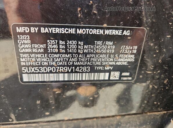 5UX53DP07R9V14283 2024 BMW X3 Black VIN կոդի պիտակի տեսք