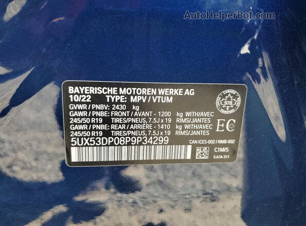 5UX53DP08P9P34299 2023 BMW X3 Синий 
