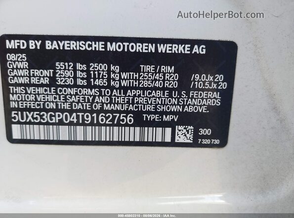 5UX53GP04T9162756 2026 BMW X3 White Widok komory silnika