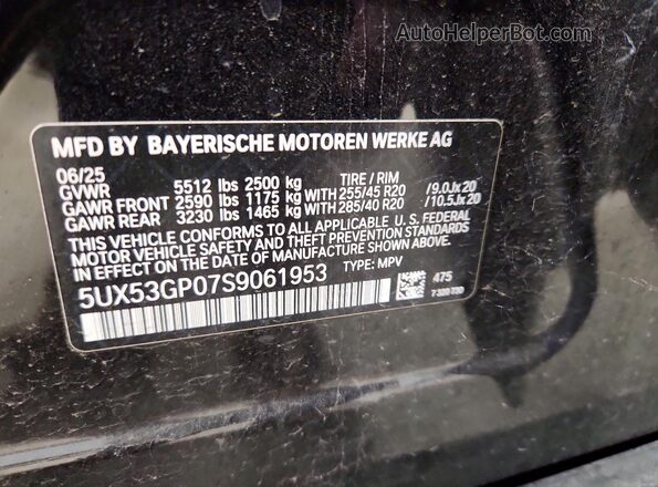 5UX53GP07S9061953 2025 BMW X3 Black VIN կոդի պիտակի տեսք