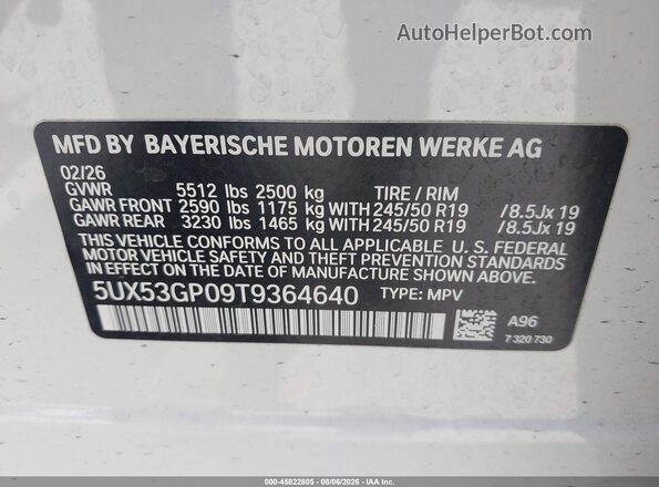 5UX53GP09T9364640 2026 BMW X3 White Widok komory silnika