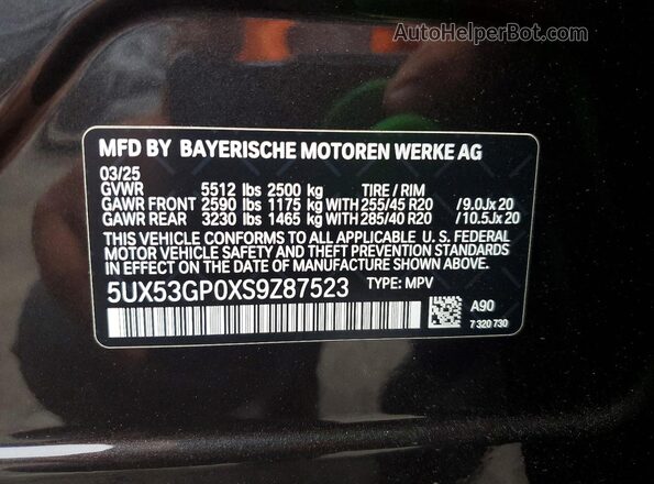 5UX53GP0XS9Z87523 2025 BMW X3 Black Սալոնի 360 աստիճան տեսք