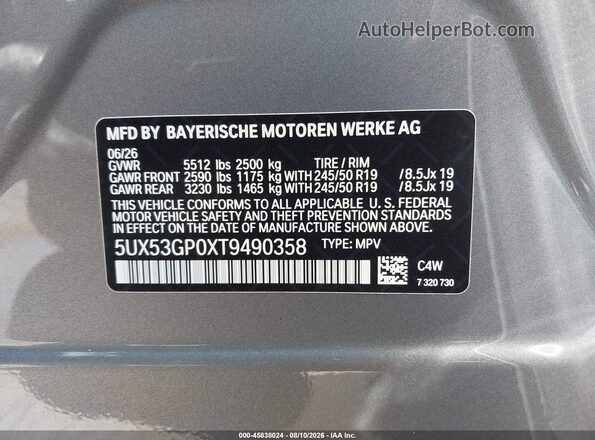 5UX53GP0XT9490358 2026 BMW X3 Gray ძრავის განყოფილების ხედი