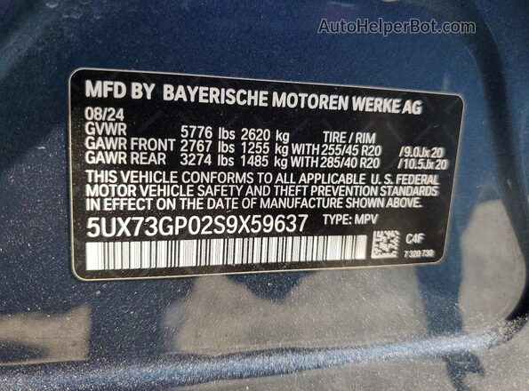5UX73GP02S9X59637 2025 BMW X3 Угольный Вид наклейки с VIN-кодом