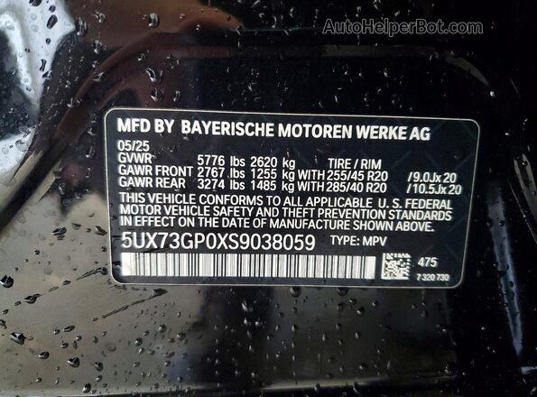 5UX73GP0XS9038059 2025 BMW X3 Black VIN კოდის სტიკერის ხედი