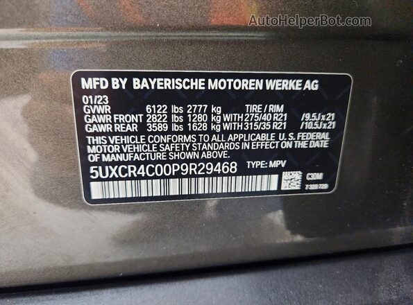 5UXCR4C00P9R29468 2023 BMW X5 Зеленый Вид наклейки с VIN-кодом