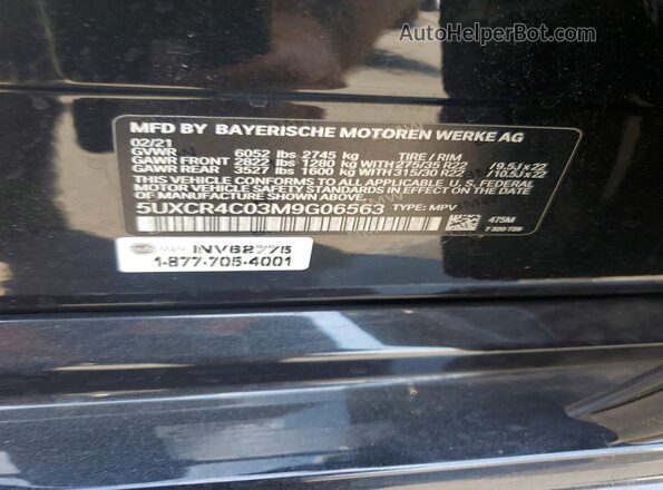 5UXCR4C03M9G06563 2021 BMW X5 Black VIN კოდის სტიკერის ხედი