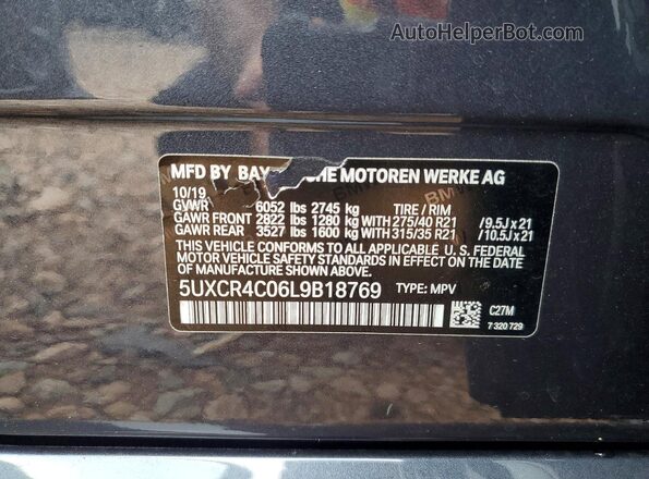 5UXCR4C06L9B18769 2020 BMW X5 Black VIN კოდის სტიკერის ხედი