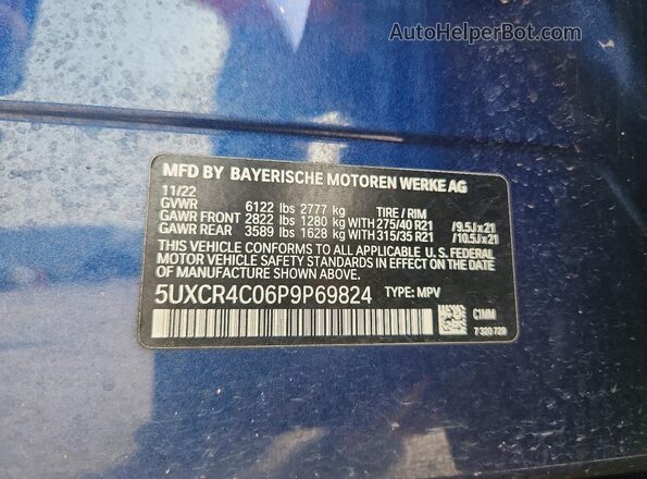 5UXCR4C06P9P69824 2023 BMW X5 Blue VIN կոդի պիտակի տեսք