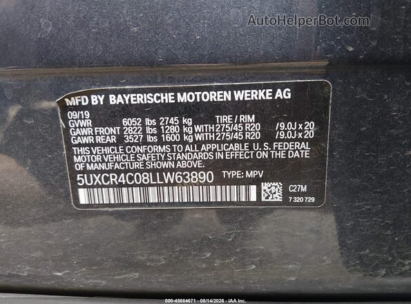 5UXCR4C08LLW63890 2020 BMW X5 Gray Vista del compartimento del motor
