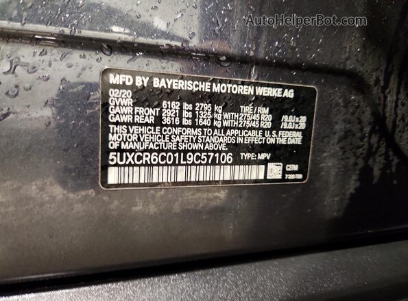 5UXCR6C01L9C57106 2020 BMW X5 Угольный Вид наклейки с VIN-кодом