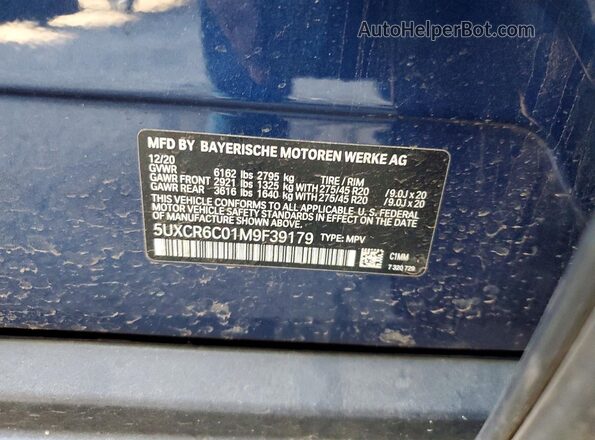 5UXCR6C01M9F39179 2021 BMW X5 Blue VIN sticker view