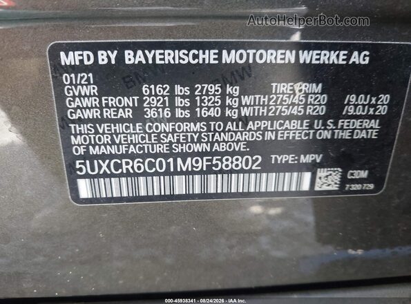 5UXCR6C01M9F58802 2021 BMW X5 Green Engine compartment view