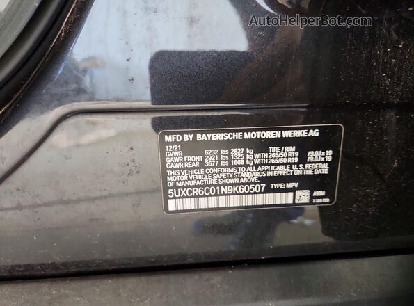 5UXCR6C01N9K60507 2022 BMW X5 Серый Вид наклейки с VIN-кодом