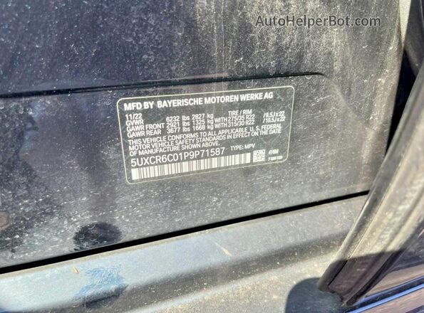 5UXCR6C01P9P71587 2023 BMW X5 Black Widok naklejki z numerem VIN