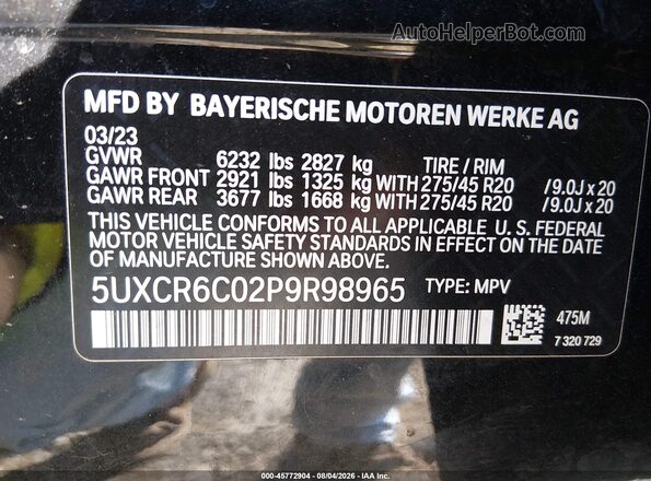 5UXCR6C02P9R98965 2023 BMW X5 Black Widok komory silnika