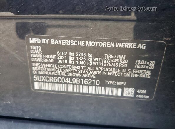 5UXCR6C04L9B16210 2020 BMW X5 Black 