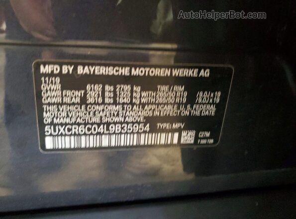 5UXCR6C04L9B35954 2020 BMW X5 Gray Սալոնի 360 աստիճան տեսք
