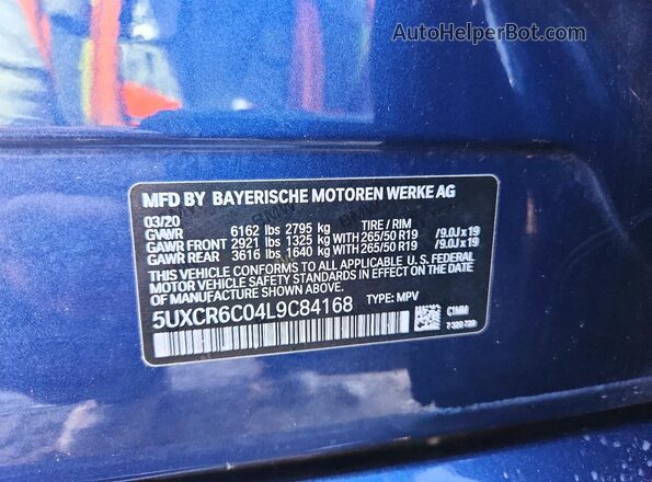 5UXCR6C04L9C84168 2020 BMW X5 Blue Սալոնի 360 աստիճան տեսք