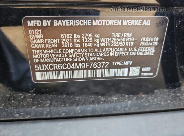5UXCR6C04M9F76372 2021 BMW X5 Black VIN կոդի պիտակի տեսք