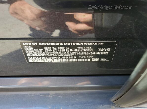 5UXCR6C05N9J56358 2022 BMW X5 Gray Շարժիչի բաժամունքի տեսք