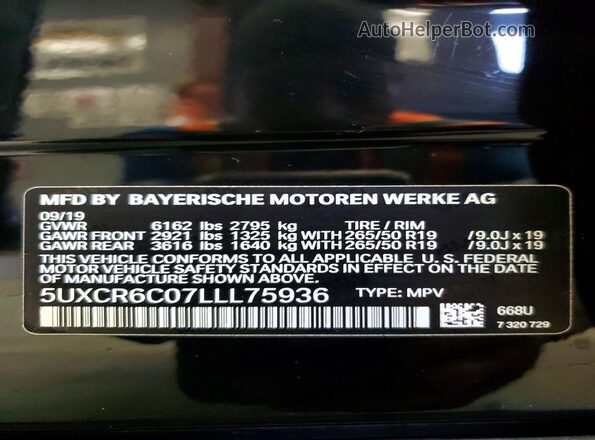 5UXCR6C07LLL75936 2020 BMW X5 Черный 