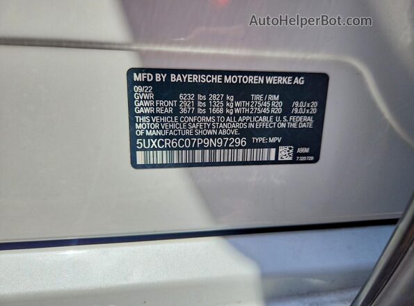 5UXCR6C07P9N97296 2023 BMW X5 Белый Вид наклейки с VIN-кодом