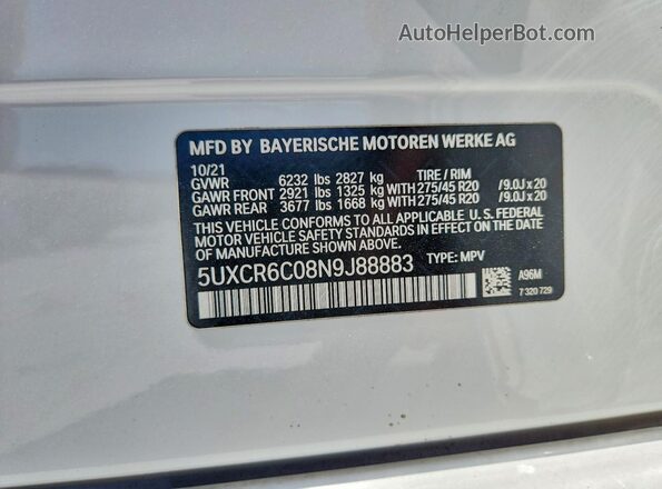 5UXCR6C08N9J88883 2022 BMW X5 White 360 interior view