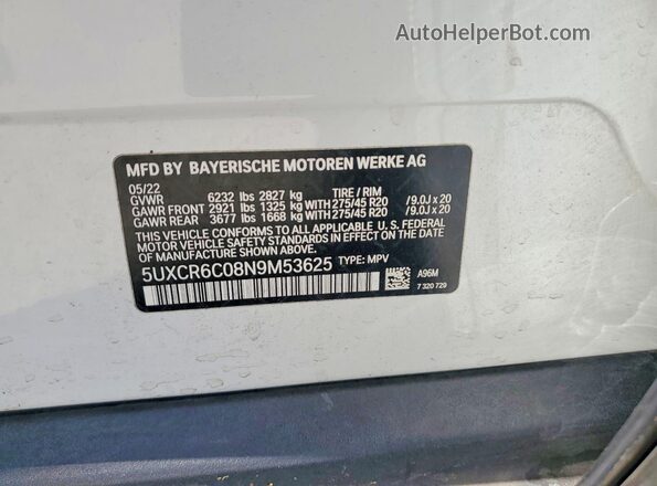 5UXCR6C08N9M53625 2022 BMW X5 White Engine compartment view